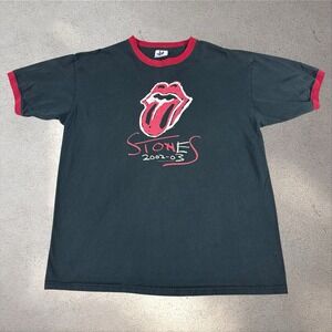 Vintage 2002-03 Rolling Stones Concert Tour Shirt XL Black Ringer USA Teejays